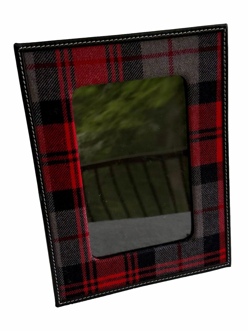 COACH Black Leather Tartan Plaid Red Gray Black Fabric Photo Frame